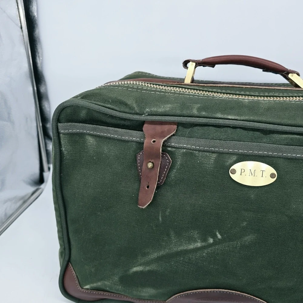 Vintage Orvis Battenkill Bag Travel Weekender Pique Canvas Green Leather Large